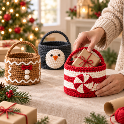 9 Christmas Crochet Basket Patterns PDF Bundle – Santa, Snowman & Reindeer