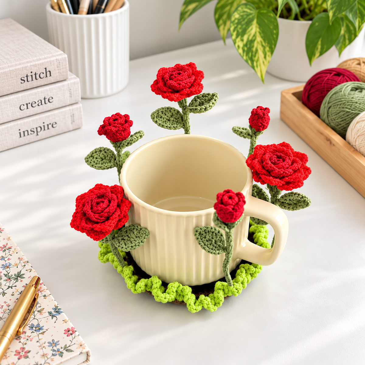 Popping Flower Coasters Crochet Pattern PDF – Sunflower & Rose