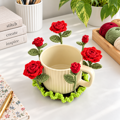Popping Flower Coasters Crochet Pattern PDF – Sunflower & Rose