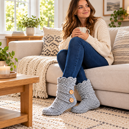 Crochet Slipper Boots Pattern PDF – Cozy Women's House Slippers