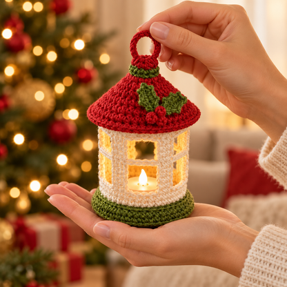 Mini Christmas Lantern Crochet Pattern PDF – LED Tealight Holder