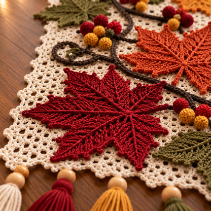 Autumn Maple Leaf Crochet Table Runner Pattern – Fall Thanksgiving Decor PDF