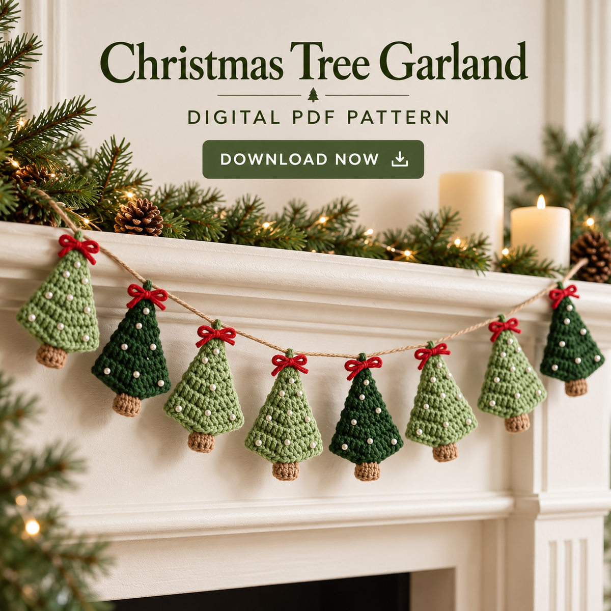 Crochet Christmas Tree Garland Pattern PDF – Mini Tree Holiday Decorations