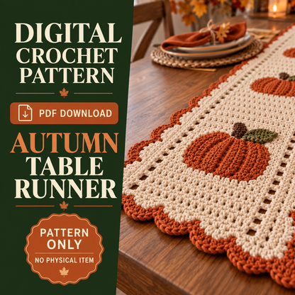 Autumn Pumpkin Table Runner Crochet Pattern – Easy Fall Decor PDF