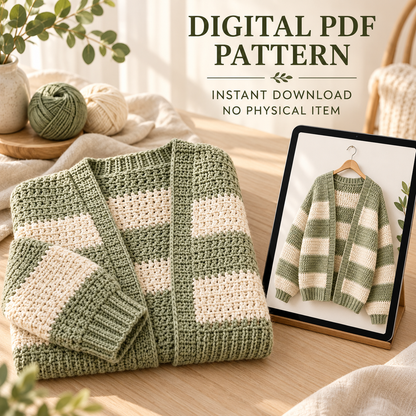 Oversized Chunky Cardigan Crochet Pattern PDF – Striped Sweater