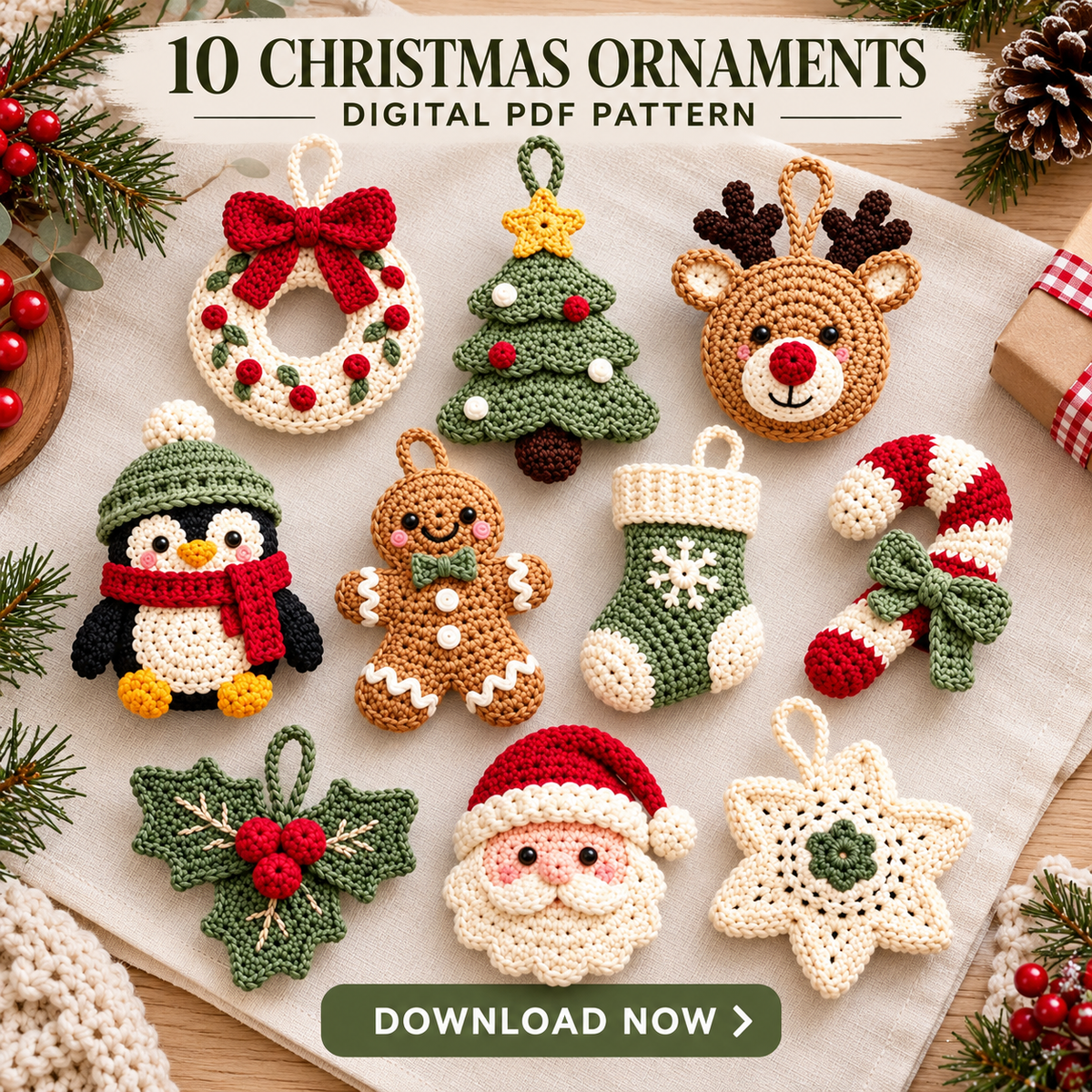 10 Christmas Crochet Ornament Patterns Bundle PDF – Holiday Tree Decor