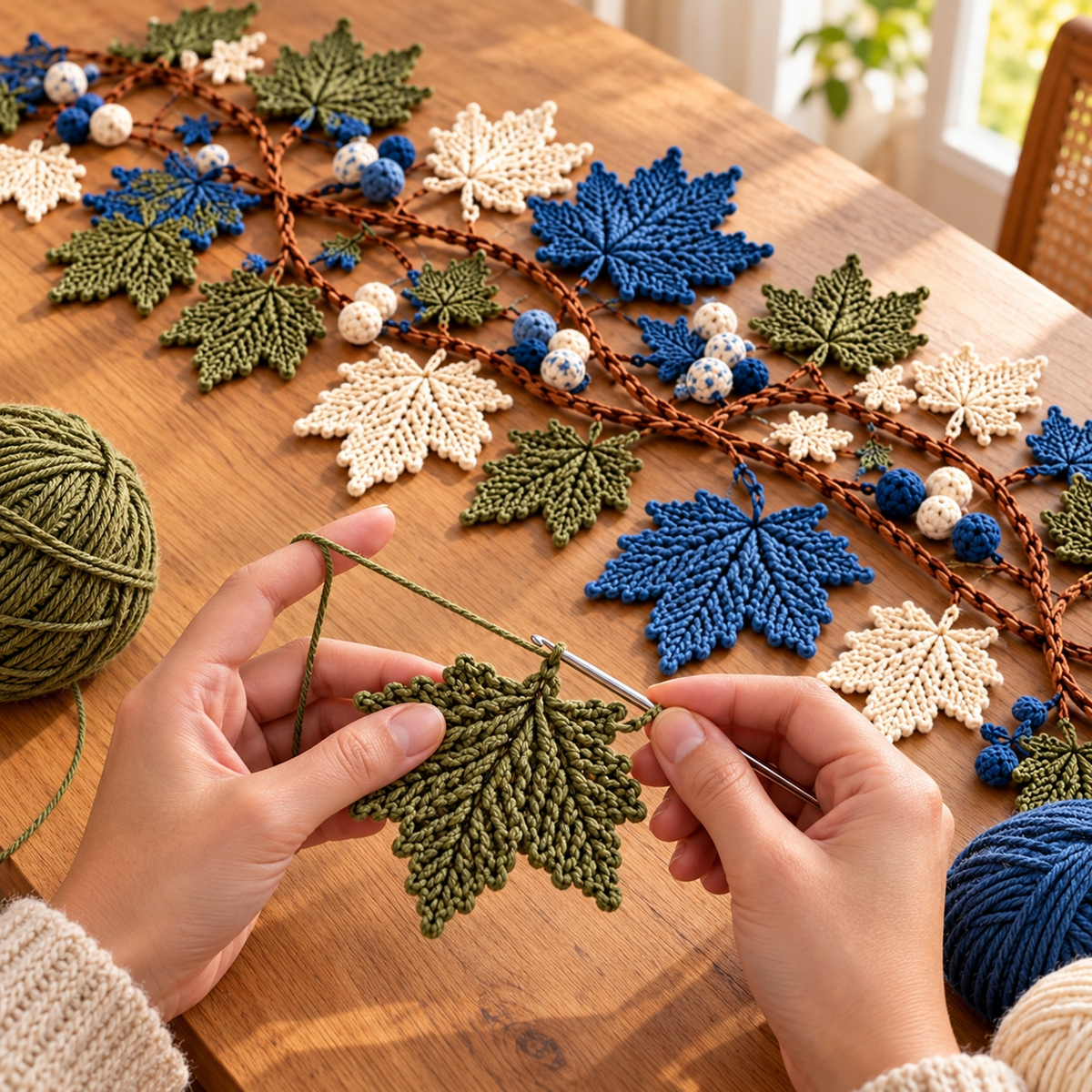 Autumn Maple Leaf Table Runner Crochet Pattern PDF – Botanical Vine Centerpiece