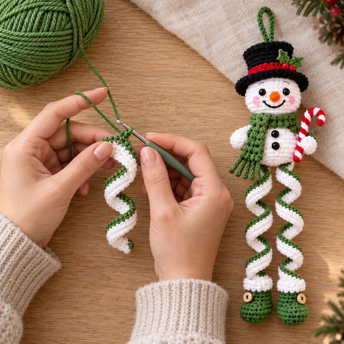 Crochet Snowman Ornament Pattern PDF – Christmas Spiral Leg Decorations