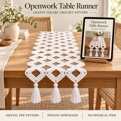 Crochet Table Runner Pattern PDF – Easy Granny Square, No-Sew Boho Decor
