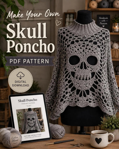 Skull Lace Poncho Crochet Pattern PDF | Step-by-Step Gothic Sweater Tutorial | Halloween Skull Top