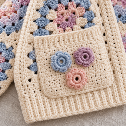 Floral Granny Square Cardigan Crochet Pattern PDF – Boho Flower Sweater