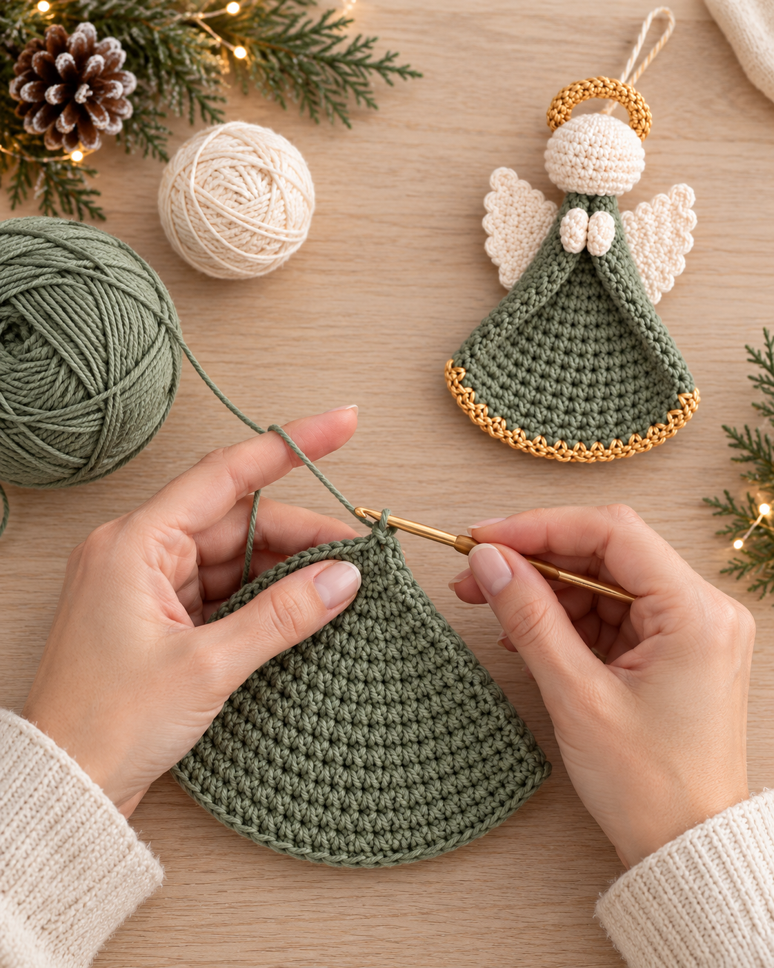 Crochet Christmas Angel Ornament Pattern PDF – Golden Halo Angel