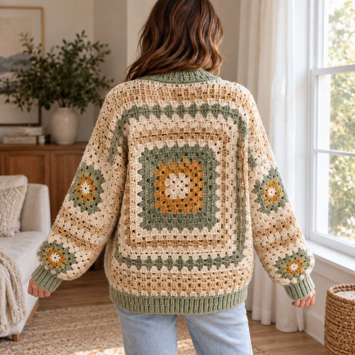 Granny Square Cardigan Crochet Pattern – Beginner Oversized Sweater XS–5XL PDF