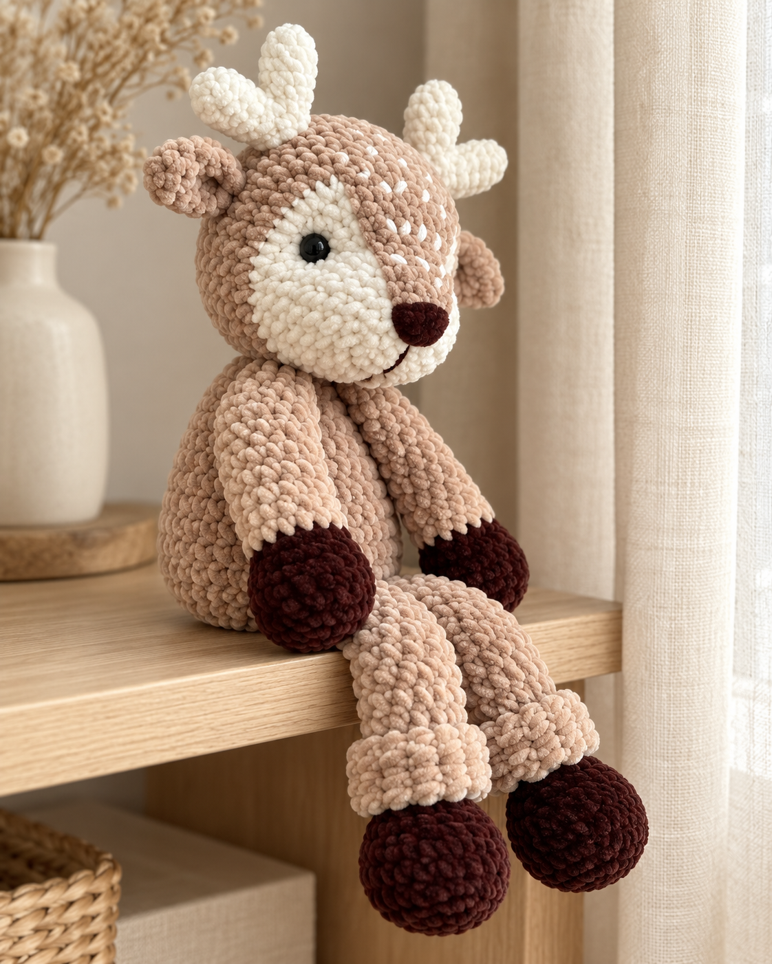 Reindeer Crochet Pattern PDF – Plush Amigurumi Deer, Easy Low-Sew