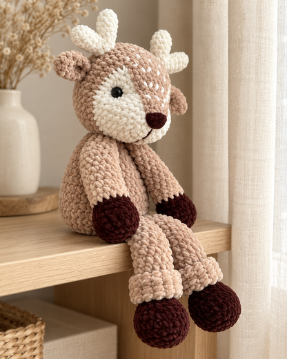 Reindeer Crochet Pattern PDF – Plush Amigurumi Deer, Easy Low-Sew