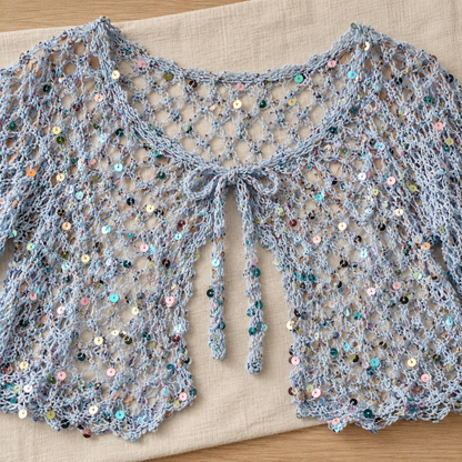 Angel Cardigan Crochet Pattern PDF – Sequin Mesh Tie-Front Cardigan