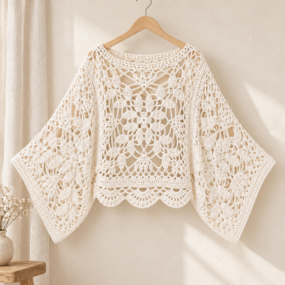 Laurel Crochet Square Motif Top Pattern PDF – Oversized Openwork Sweater