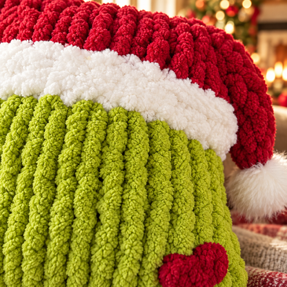 Grinch Christmas Pillow Pattern PDF – Chunky Hand Knit Santa Pillow