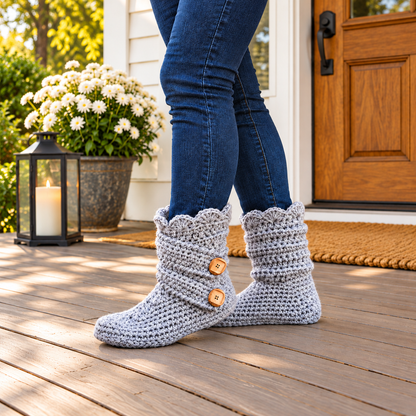 Crochet Slipper Boots Pattern PDF – Cozy Women's House Slippers