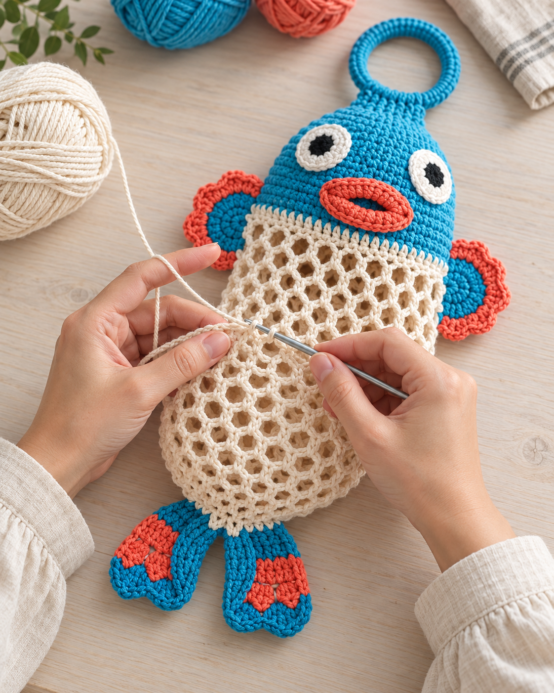 Animal Crochet Plastic Bag Holder Patterns PDF – Cow, Chicken, Fish & Raccoon