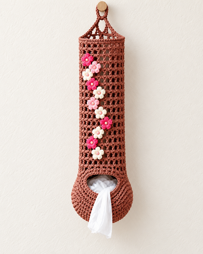 Crochet Plastic Bag Holder Pattern PDF – Floral Hanging Bag Dispenser