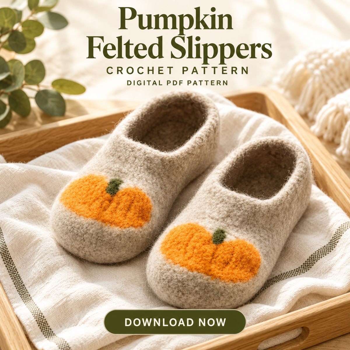 Pumpkin Crochet Slippers Pattern PDF – Felted Wool House Shoes