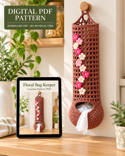 Crochet Plastic Bag Holder Pattern PDF – Floral Hanging Bag Dispenser