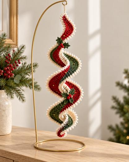 Christmas Crochet Spiral Wind Spinner Pattern PDF – Holly Ribbon Ornament