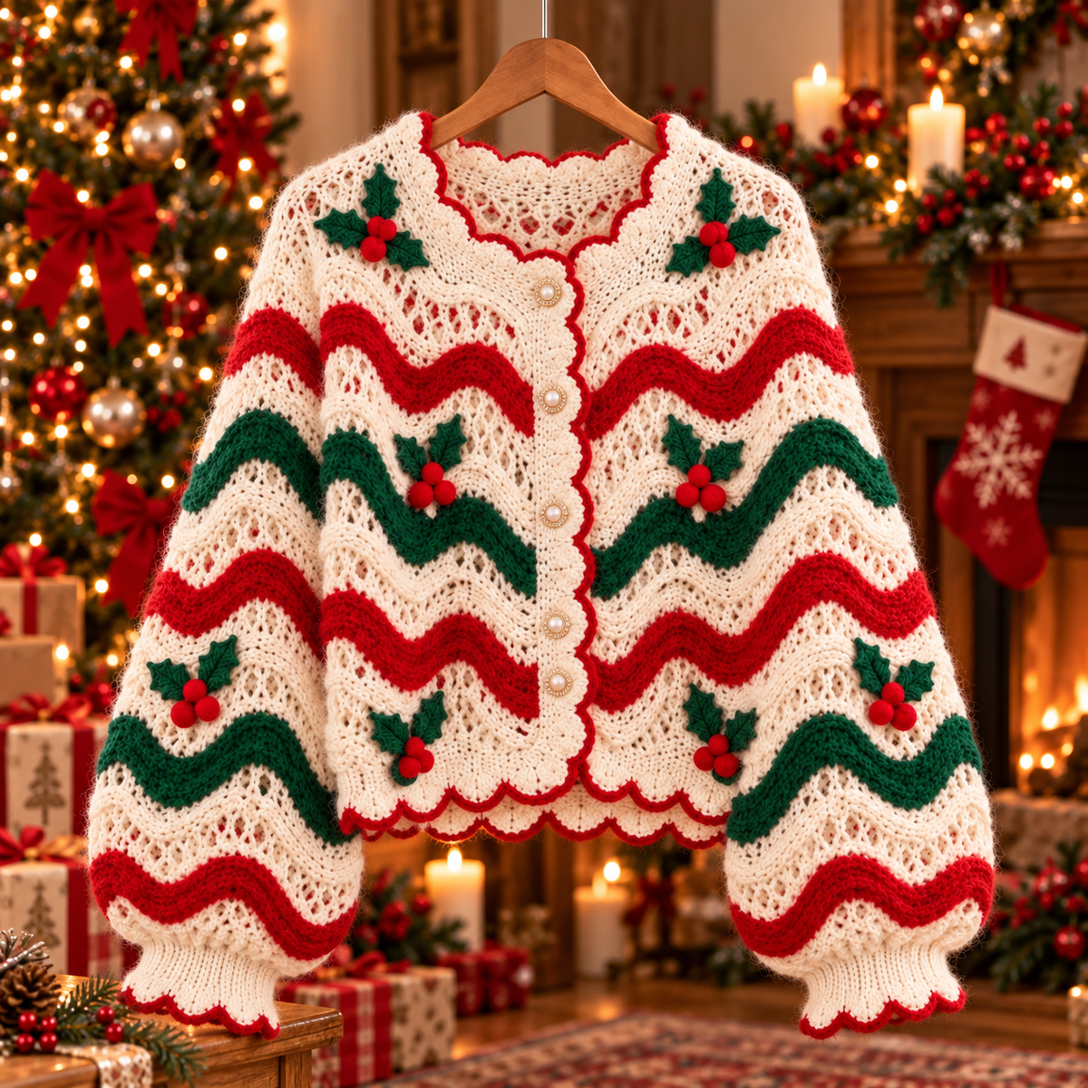 Christmas Cardigan Crochet Pattern PDF – Festive Holly Sweater
