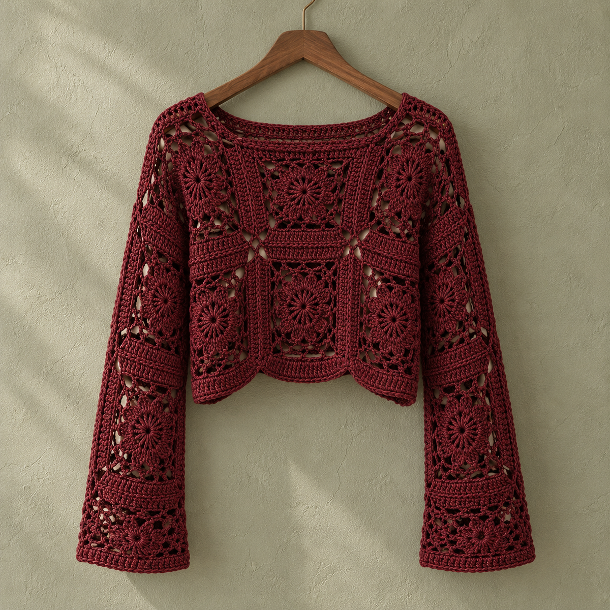 Cornflower Sweater Crochet Pattern PDF – Granny Square Lace Boho Pullover