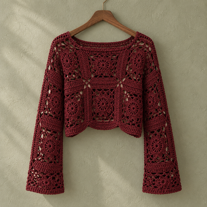 Cornflower Sweater Crochet Pattern PDF – Granny Square Lace Boho Pullover