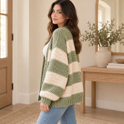 Oversized Chunky Cardigan Crochet Pattern PDF – Striped Sweater