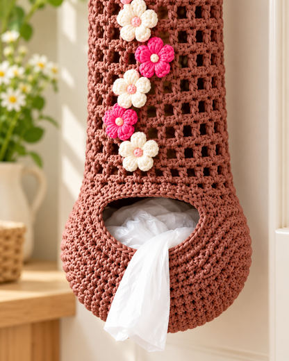 Crochet Plastic Bag Holder Pattern PDF – Floral Hanging Bag Dispenser