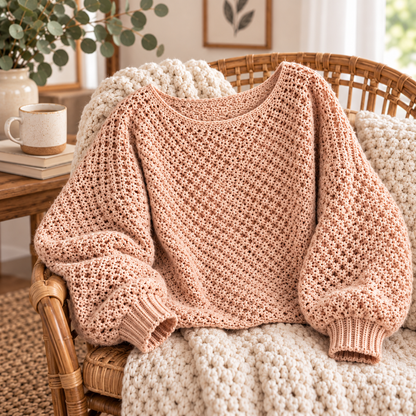 Textured Crochet Sweater Pattern PDF – Women's Long Sleeve Pullover