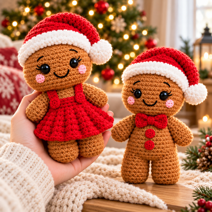 Gingerbread Couple Crochet Pattern PDF – Christmas Amigurumi Dolls