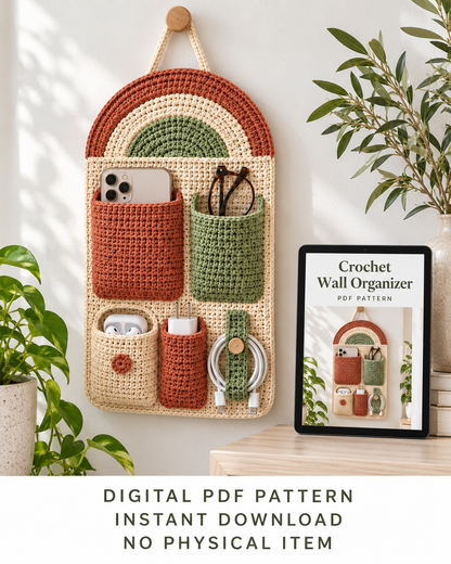 Crochet Wall Organizer Pattern PDF – 5 Pocket Bedside Storage