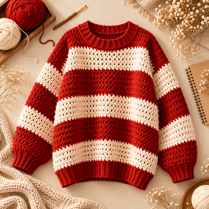 Oversized Striped Crochet Sweater Pattern PDF – Chunky Pullover 3XS–4XL