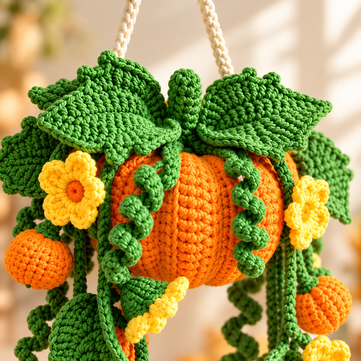 Pumpkin Hanging Plant Crochet Pattern PDF – Fall Wall Decor