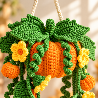 Pumpkin Hanging Plant Crochet Pattern PDF – Fall Wall Decor