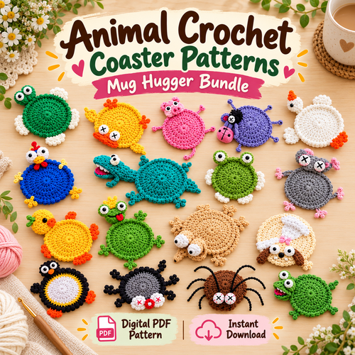 Crochet Animal Coaster Pattern Bundle PDF – Cute Mug Huggers