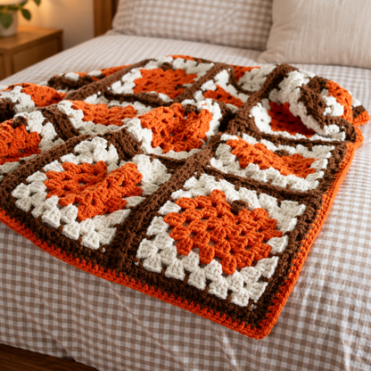 Pumpkin Granny Square Blanket Crochet Pattern PDF – Easy Fall Throw