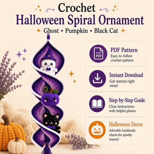 Halloween Crochet Spiral Wind Spinner Pattern PDF, Ghost Pumpkin Cat Amigurumi Spooky Hanging Decor Tutorial