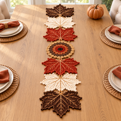 Autumn Maple Leaf Crochet Pattern PDF | Fall Table Runner & Thanksgiving Decor