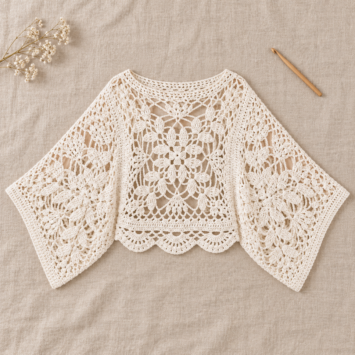Laurel Crochet Square Motif Top Pattern PDF – Oversized Openwork Sweater
