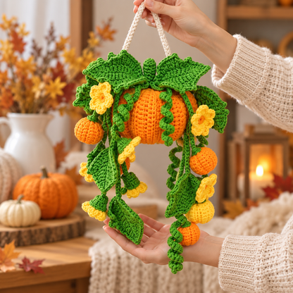 Pumpkin Hanging Plant Crochet Pattern PDF – Fall Wall Decor