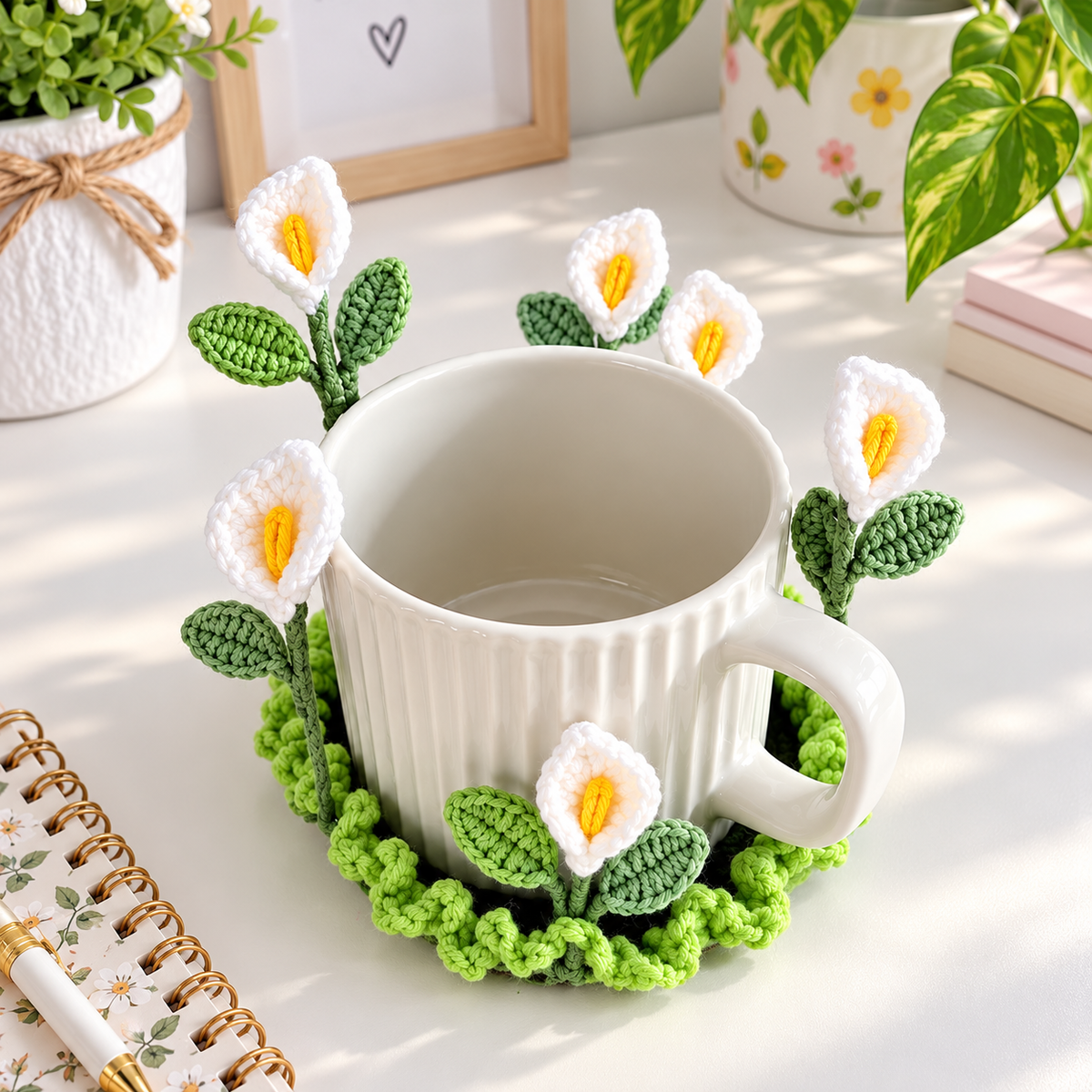 Popping Flower Coasters Crochet Pattern PDF – Sunflower & Rose