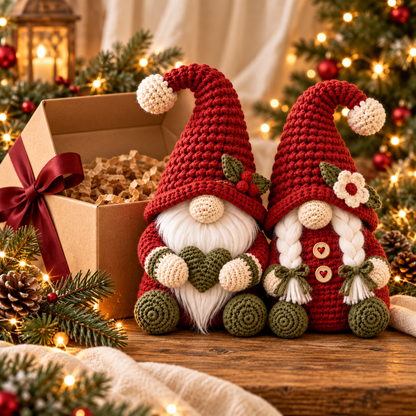 Christmas Gnome Couple Crochet Pattern PDF, Male & Female Amigurumi Shelf Sitters