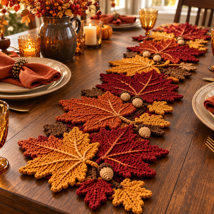 Fall Maple Leaf Table Runner Crochet Pattern – Acorn Autumn Decor PDF