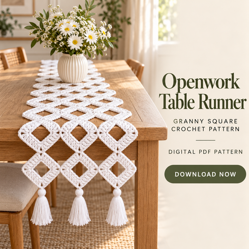Crochet Table Runner Pattern PDF – Easy Granny Square, No-Sew Boho Decor