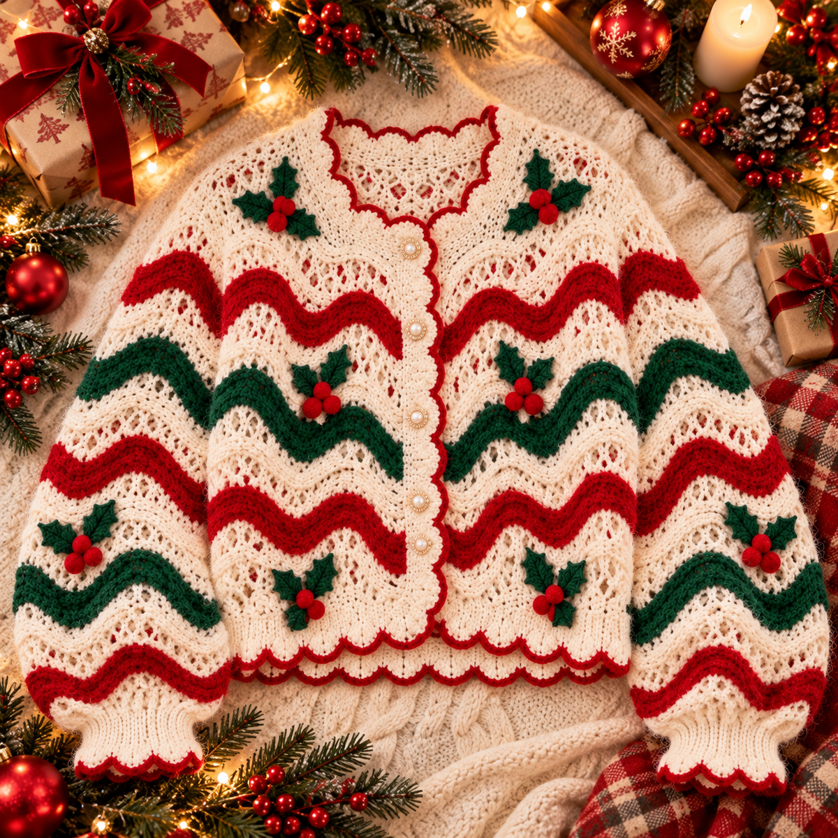 Christmas Cardigan Crochet Pattern PDF – Festive Holly Sweater
